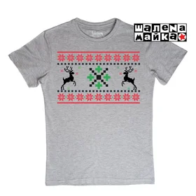 Прикольные футболки: Новогодние узоры-олени на сером